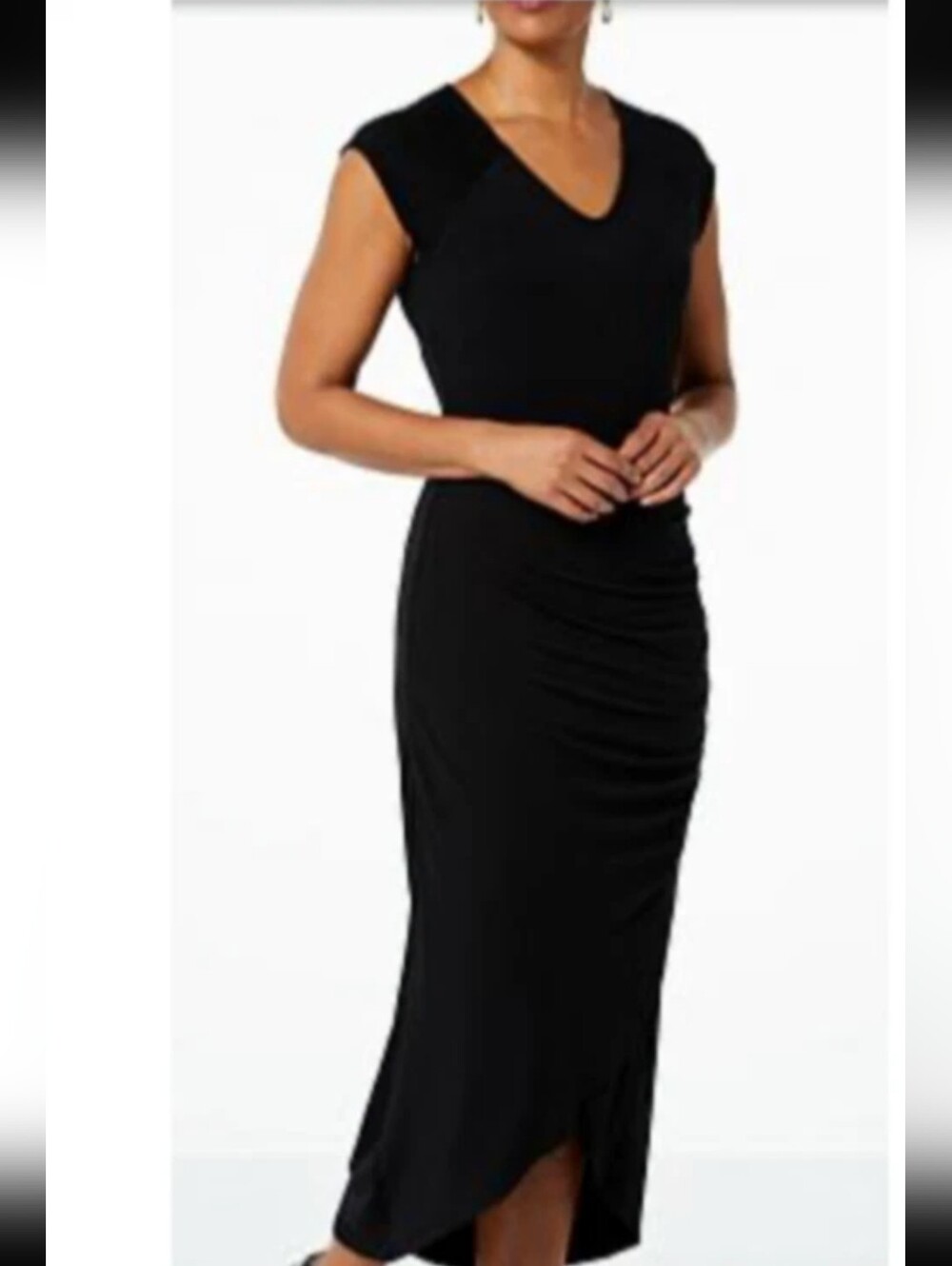 NWOT Coleen Lopez Classic Black Sleeveless Rouched V Neck Maxi Dress XS